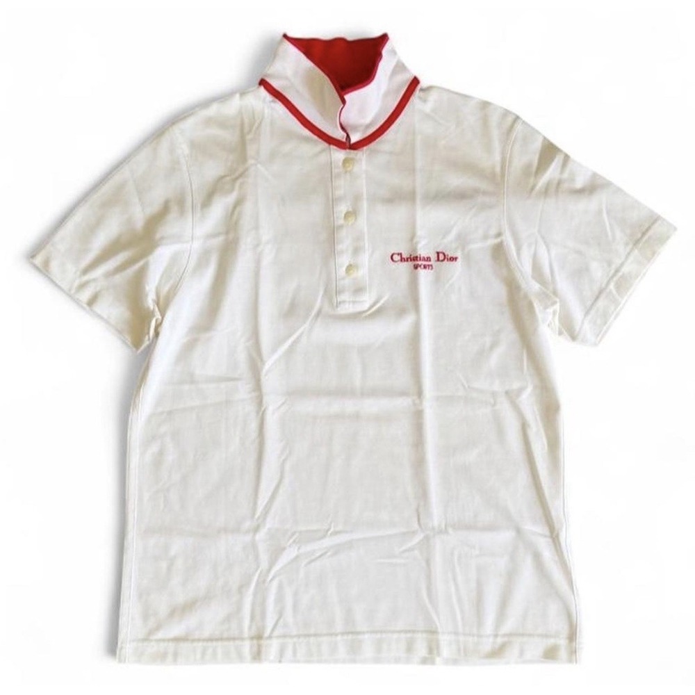Vintage Christian Dior Polo Shirt Men's White Button Up Logo On Collar Backside
